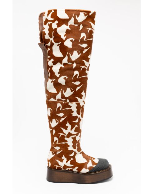 Stivali in pelliccia Agathe con stampa marrone caramello/bianco