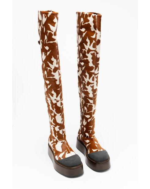 Stivali in pelliccia Agathe con stampa marrone caramello/bianco