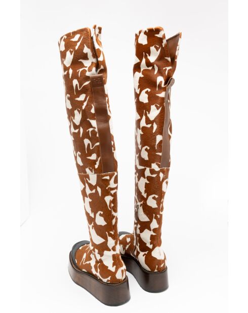 Stivali in pelliccia Agathe con stampa marrone caramello/bianco