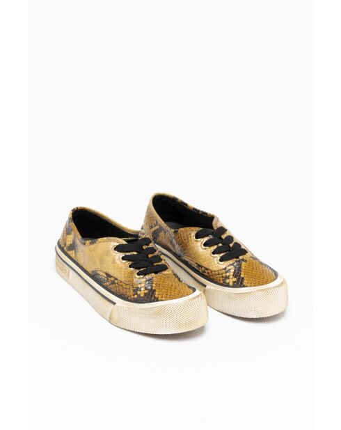 Baskets en cuir Ondine beige doré clair/imprimé serpent