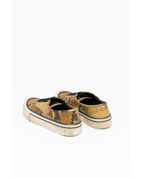 Baskets en cuir Ondine beige doré clair/imprimé serpent
