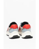 Baskets en cuir bleu Iseult ciel/blanc cassé/orange