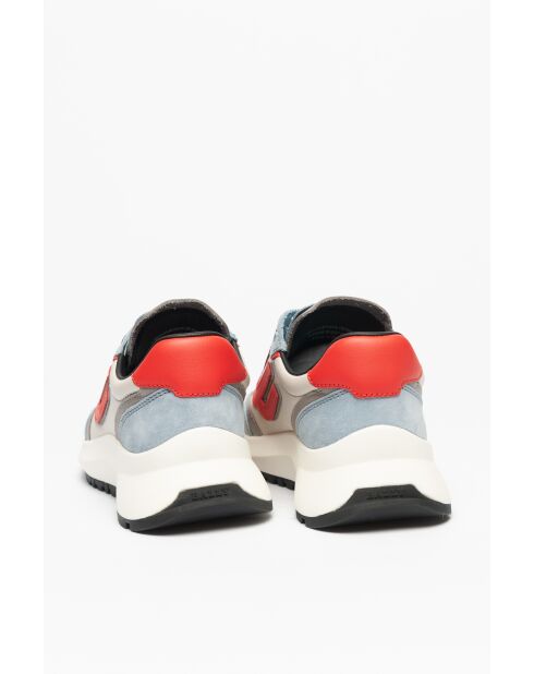 Baskets en cuir bleu Iseult ciel/blanc cassé/orange