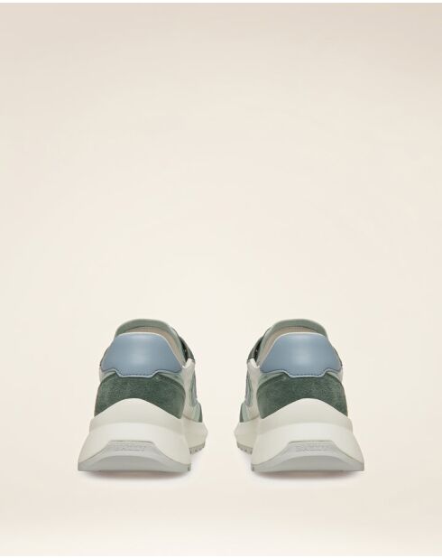 Baskets en cuir vert Thaïs sauge/bleu ciel/blancs