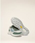 Baskets en cuir vert Thaïs sauge/bleu ciel/blancs