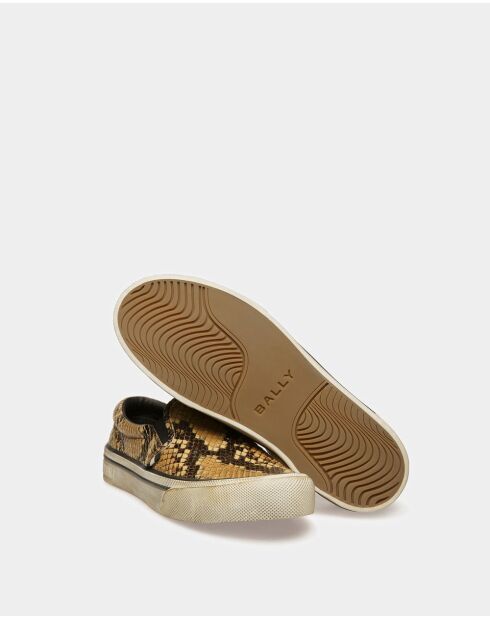 Sneakers en cuir beige doré clair/imprimé serpent