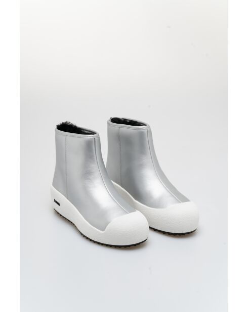 Bottines en cuir Iris argentées/blanches