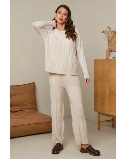 Elvyna Beige set met trui en broek
