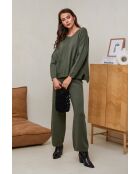 Kaki set van trui en broek Soléna
