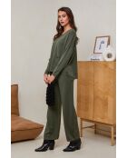 Kaki set van trui en broek Soléna