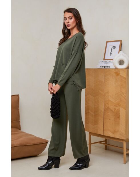 Soléna Khakifarbenes Set aus Pullover und Hose