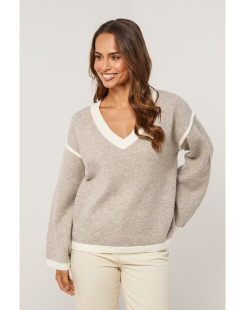 Ysoltéa Taupe/Witte trui