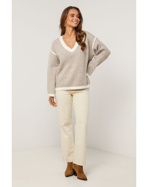 Ysoltéa Taupe/Witte trui