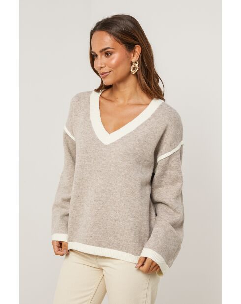 Ysoltéa Taupe/Witte trui