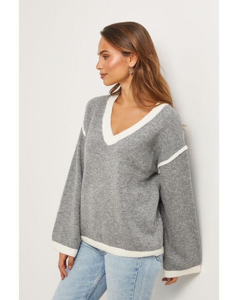 Pull Sienna gris et blanc