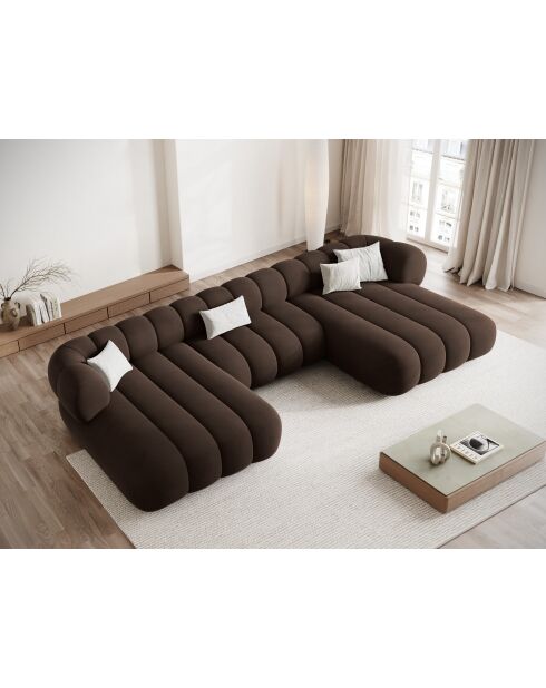 Canapé Panoramique en velours Koge 6 Places chocolat - 348x165x70 cm