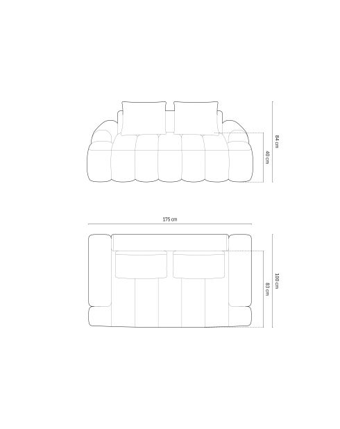 Canapé velours Kimi 2 Places gris - 175x100x84 cm