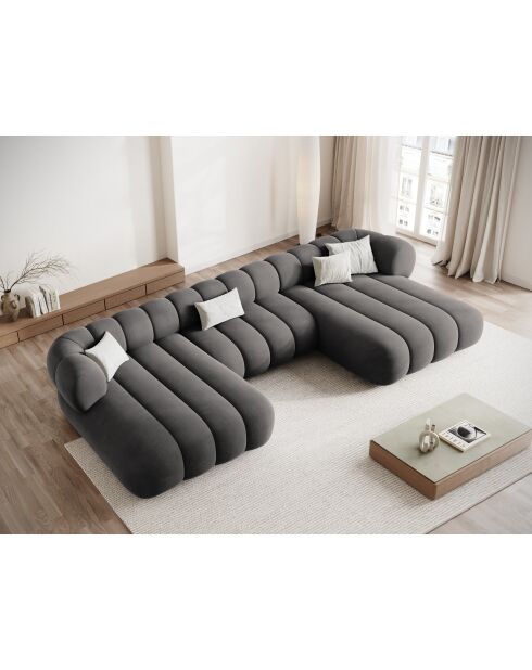 Canapé Panoramique en velours Koge 6 Places gris - 348x165x70 cm
