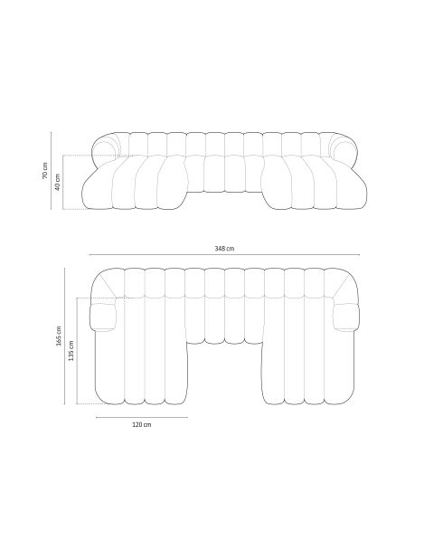 Canapé Panoramique en velours Koge 6 Places gris - 348x165x70 cm