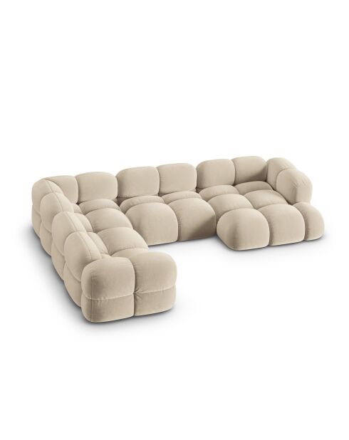 Canapé D'Angle Panoramique (Côté gauche) velours Loretto 5 Places beige clair - 345x250x68 cm