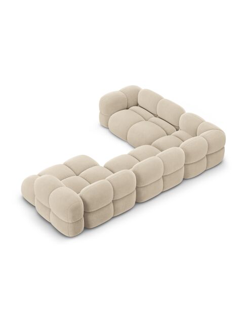 Canapé D'Angle Panoramique (Côté gauche) velours Loretto 5 Places beige clair - 345x250x68 cm