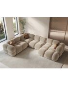 Canapé D'Angle Panoramique (Côté gauche) velours Loretto 5 Places beige clair - 345x250x68 cm