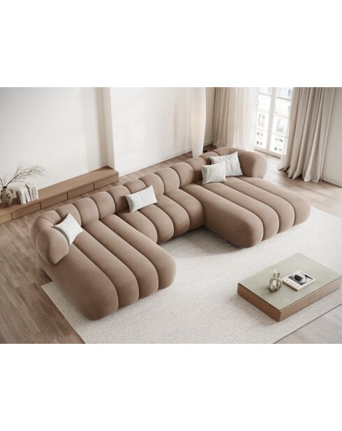 Canapé Panoramique en velours Koge 6 Places beige foncé - 348x165x70 cm