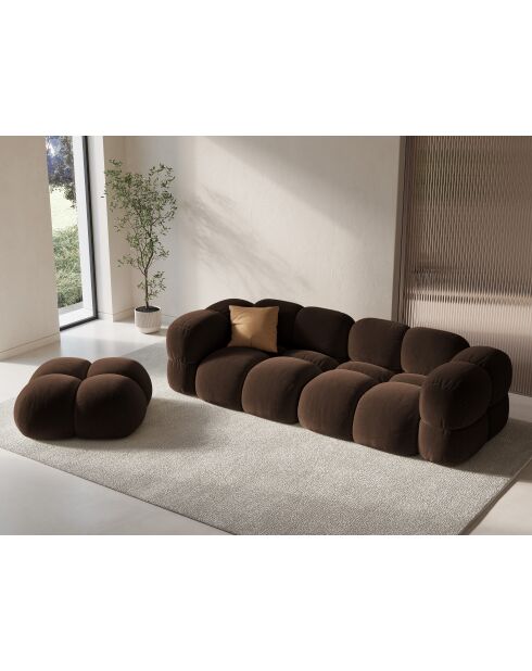 Pouf velours Loretto 1 Place chocolat - 90x90x40 cm
