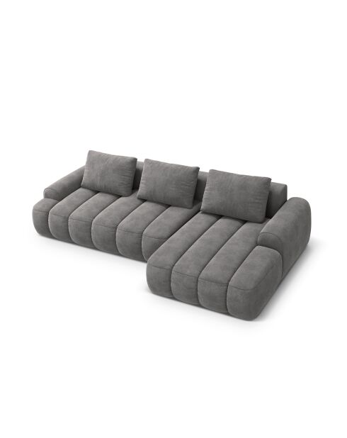 Canapé d'angle droit velours convertible avec coffre Kimi 3 Places gris - 275x142x84 cm