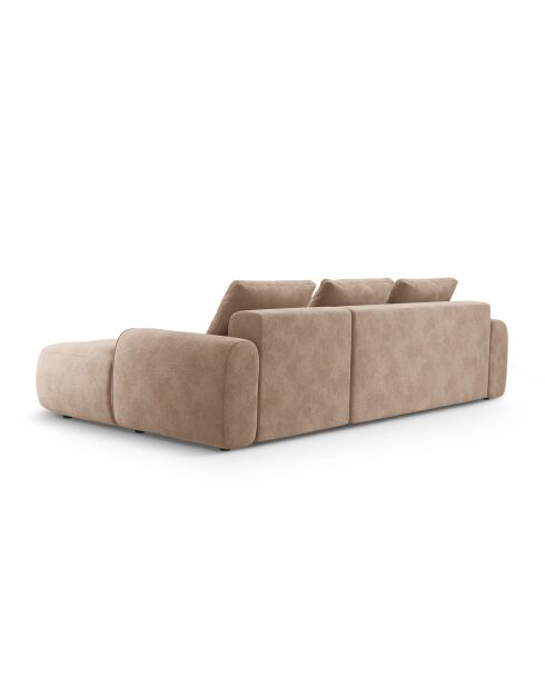 Divano angolare destro in velluto beige scuro Kimi a 3 posti con baule - 275x142x84 cm