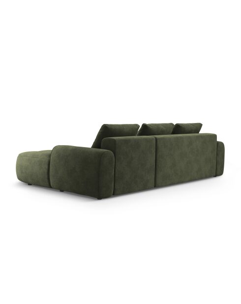 Divano angolare destro Kimi trasformabile in velluto a 3 posti con baule verde - 275x142x84 cm