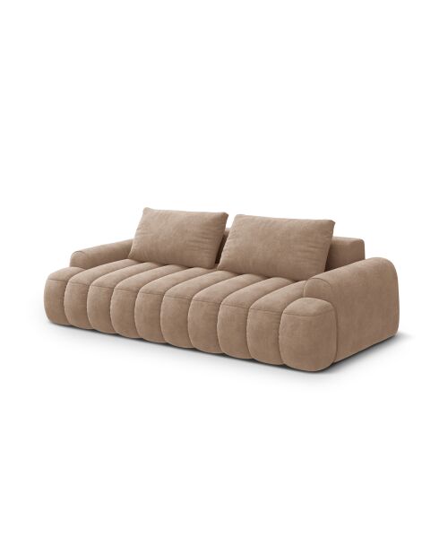 Canapé velours convertible avec coffre Kimi 4 Places beige foncé - 250x100x84 cm