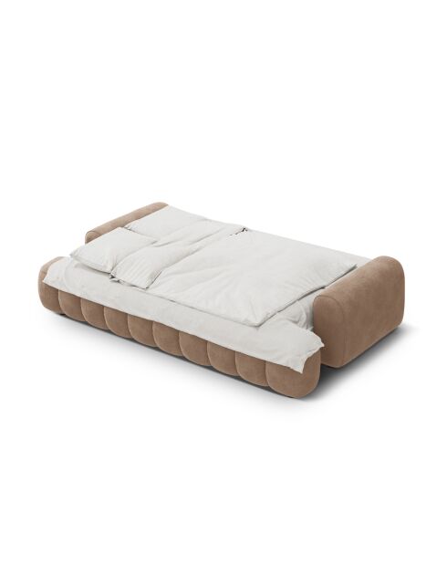 Canapé velours convertible avec coffre Kimi 4 Places beige foncé - 250x100x84 cm