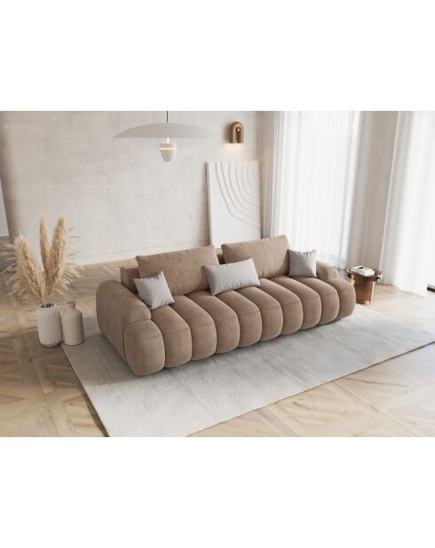 Canapé velours convertible avec coffre Kimi 4 Places beige foncé - 250x100x84 cm