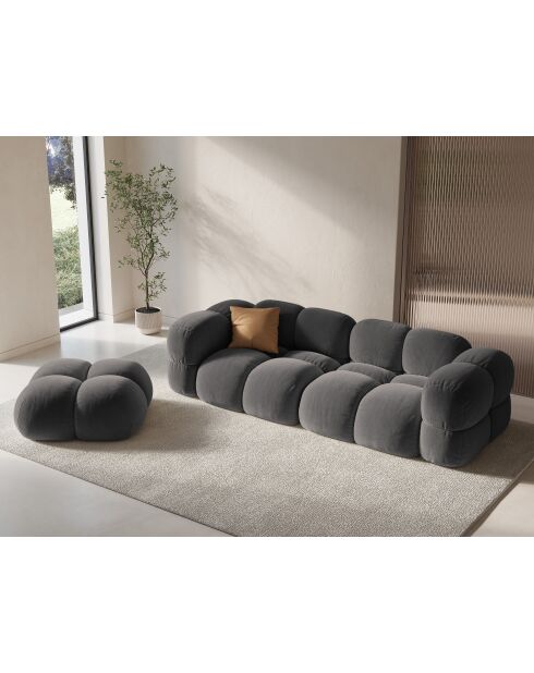 Pouf velours Loretto 1 Place gris - 90x90x40 cm