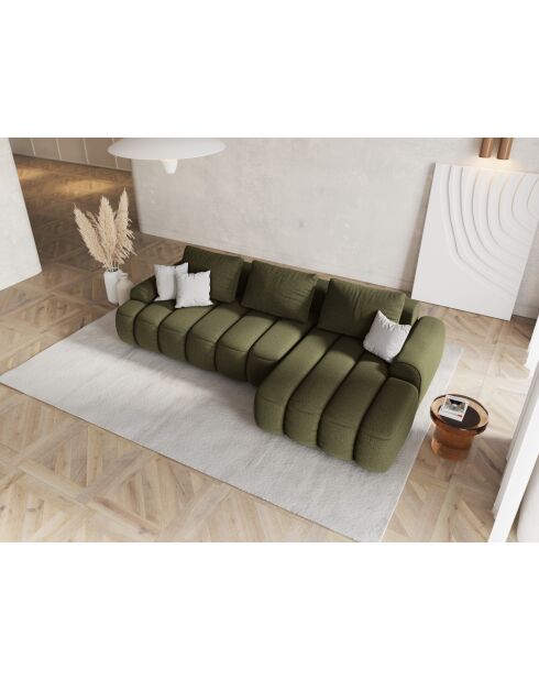 Divano angolare destro trasformabile Kimi a 3 posti con baule - verde - 275x142x84 cm