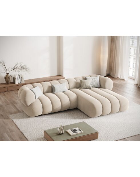Canapé D'Angle droit velours Koge 5 Places beige clair - 270x165x70 cm