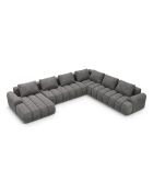 Kimi 6-Sitzer-Ecksofa und Kofferraum aus grauem Samt mit Panoramablick rechts — 346x270x84 cm