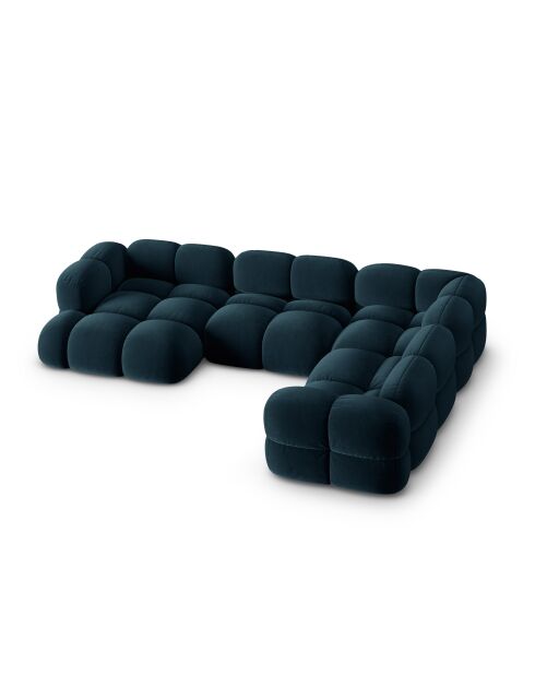 Canapé D'Angle Panoramique (Côté droit) velours Loretto 5 Places pétrole profond - 345x250x68 cm