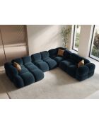 Canapé D'Angle Panoramique (Côté droit) velours Loretto 5 Places pétrole profond - 345x250x68 cm