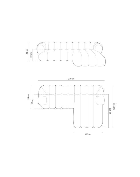 Divano angolare destro in velluto verde a 5 posti Koge - 270x165x70 cm