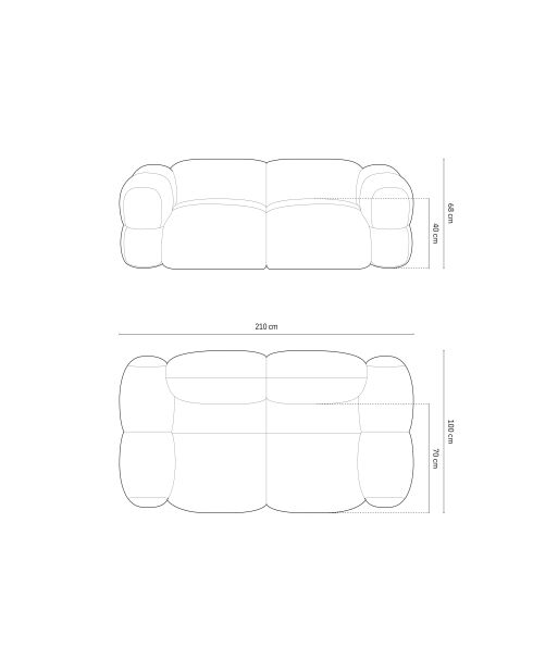 Canapé velours Loretto 3 Places beige clair - 210x100x68 cm