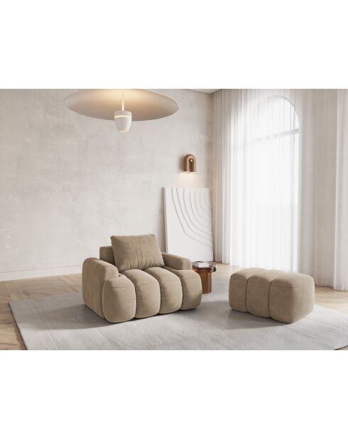 Pouf velours Kimi 1 Place beige clair - 75x55x40 cm