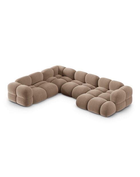 Canapé D'Angle Panoramique (Côté gauche) velours Loretto 5 Places beige foncé - 345x250x68 cm