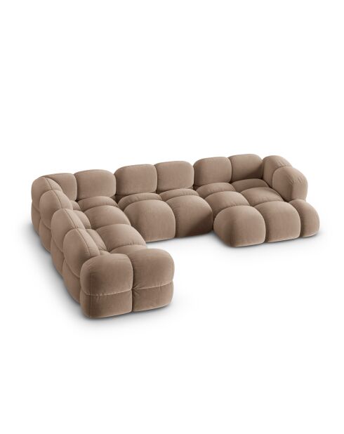 Canapé D'Angle Panoramique (Côté gauche) velours Loretto 5 Places beige foncé - 345x250x68 cm