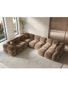 Canapé D'Angle Panoramique (Côté gauche) velours Loretto 5 Places beige foncé - 345x250x68 cm