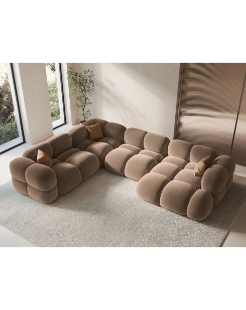 Canapé D'Angle Panoramique (Côté gauche) velours Loretto 5 Places beige foncé - 345x250x68 cm