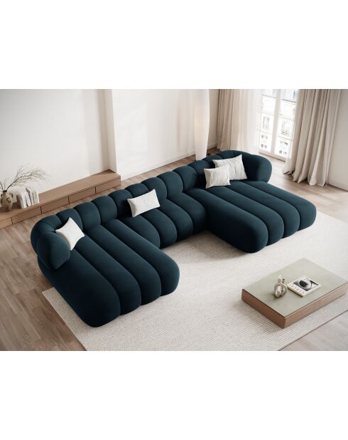 Canapé Panoramique en velours Koge 6 Places pétrole profond - 348x165x70 cm