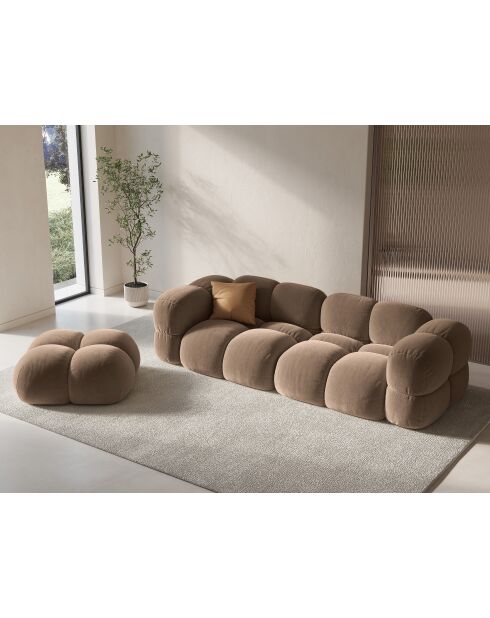 Pouf velours Loretto 1 Place beige foncé - 90x90x40 cm