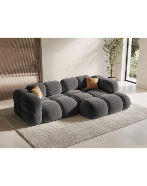 Loretto Ecksofa für 3 Personen, aus grauem Samt, für rechts, 250 x 147 x 68 cm